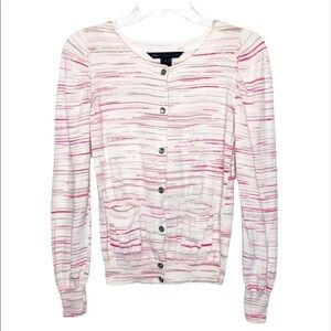 MARC JACOBS Striped Marled Pink Knit Cardigan Sweater